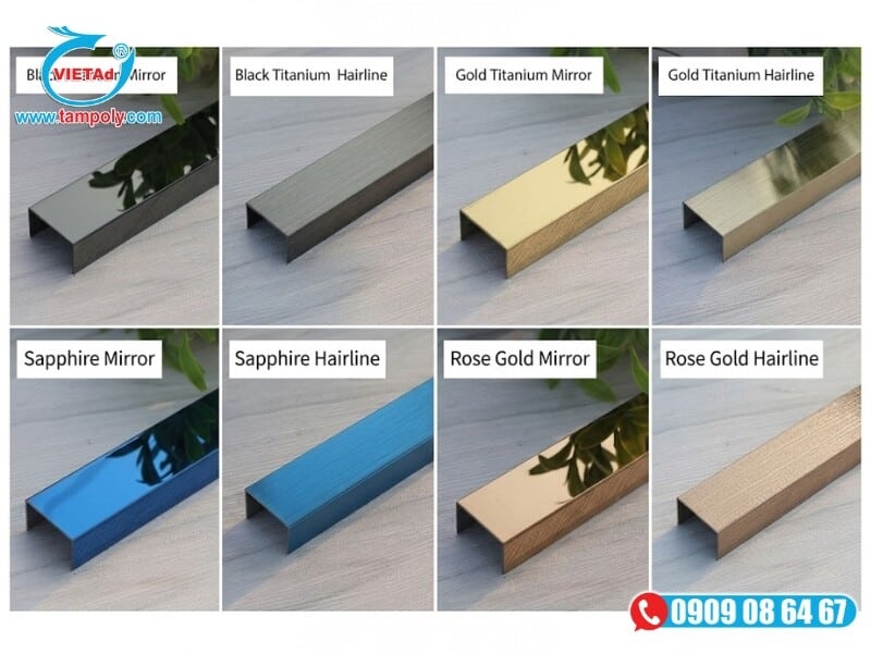 Bộ sưu tập những tone màu inox PVD sang trọng như vàng gold, vàng hồng, đen tuyền và champagne