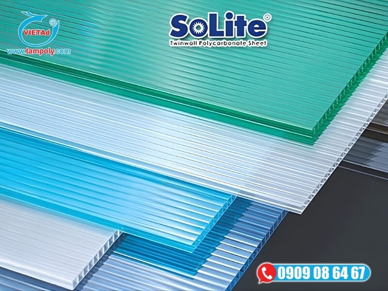 Tấm Poly Solite được sản xuất từ hạt nhựa polycarbonate cao cấp
