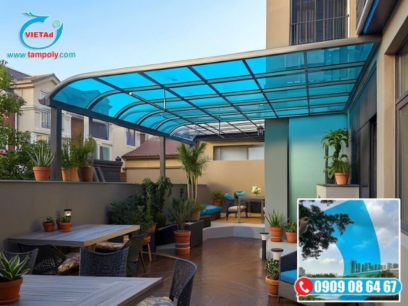 Tấm Polycarbonate chịu lực được sử dụng phổ biến làm mái che, vách ngăn và nhà kính