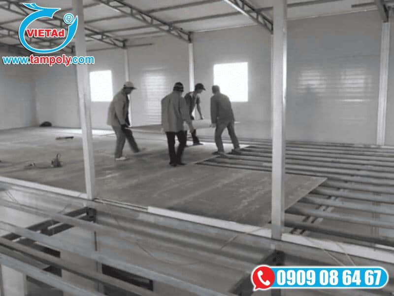Thi công tấm panel bê tông nhẹ làm gác lửng