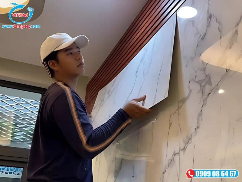 Dán tấm PVC bằng keo chuyên dụng