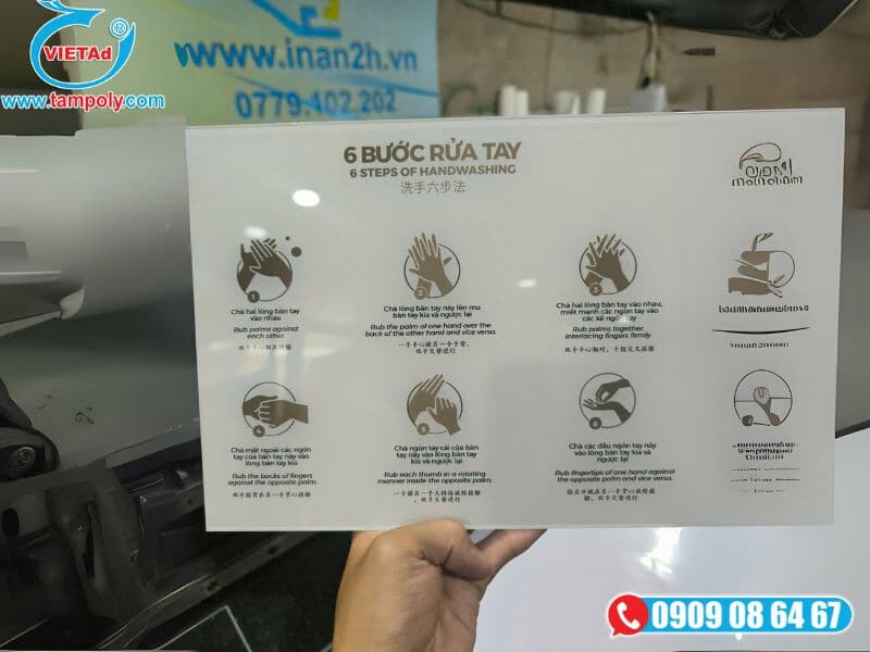 Mica sữa in UV làm tấm giới thiệu hướng dẫn rửa tay