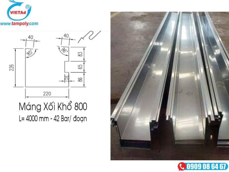 Thông số kĩ thuật của máng xối inox 