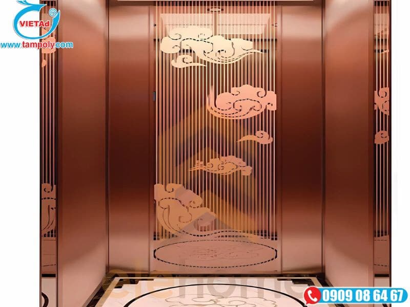 Tấm inox hồng gương hoa văn trang trí vách thang máy