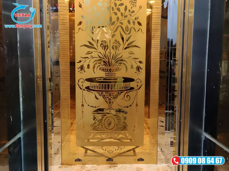 Tấm inox hoa văn ốp inox thang máy