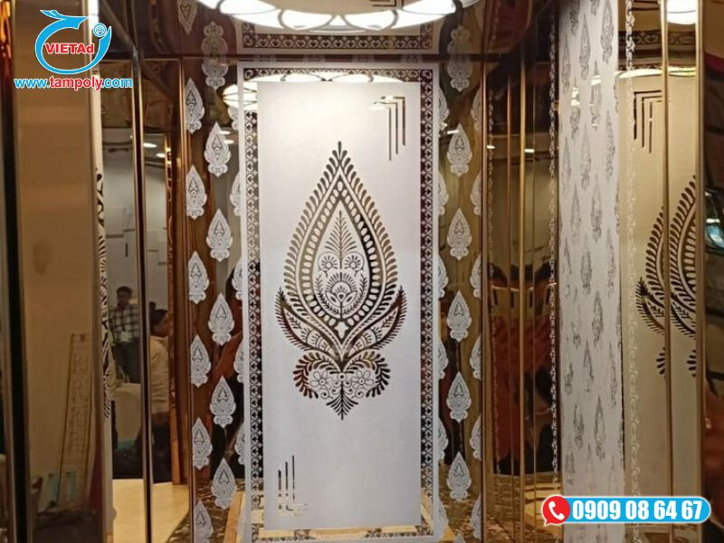 Tấm inox hoa văn trắng ốp thân thang máy