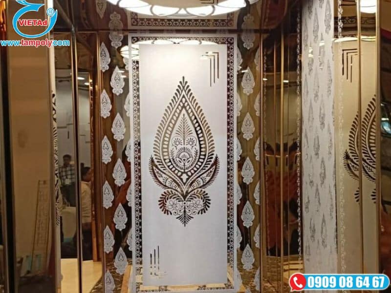 Tấm inox cắt CNC hoa văn ốp vách thang máy đẹp mắt 