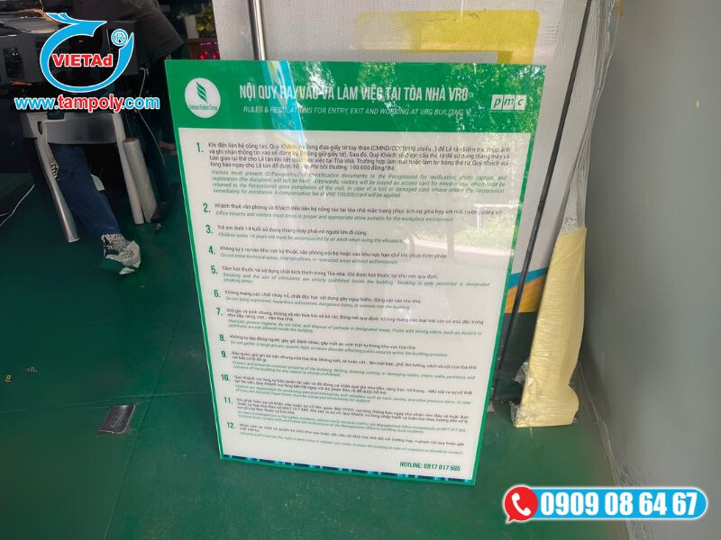 Biển nội quy chất liệu mica in bằng công nghệ in UV tại Biên Hoà