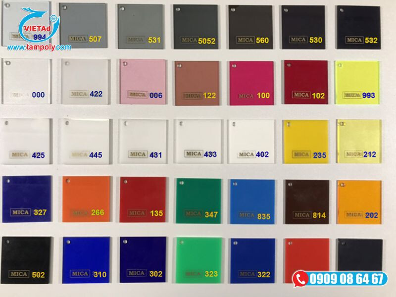Bảng màu của tấm mica