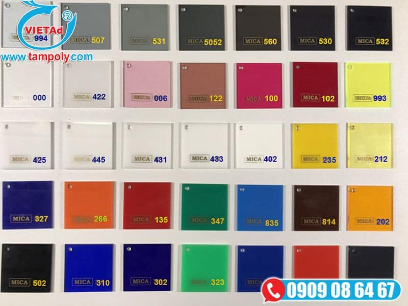Bảng màu của tấm mica