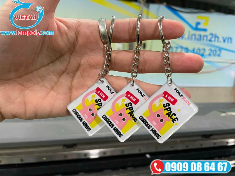 Móc khoá sữa in uv làm móc khoá
