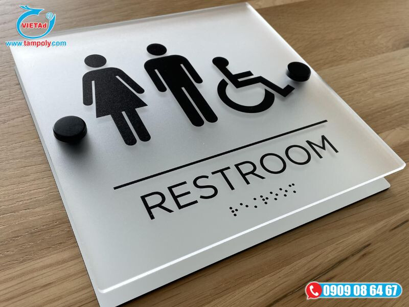 Biển chỉ dẫn nhà vệ sinh mica mờ 