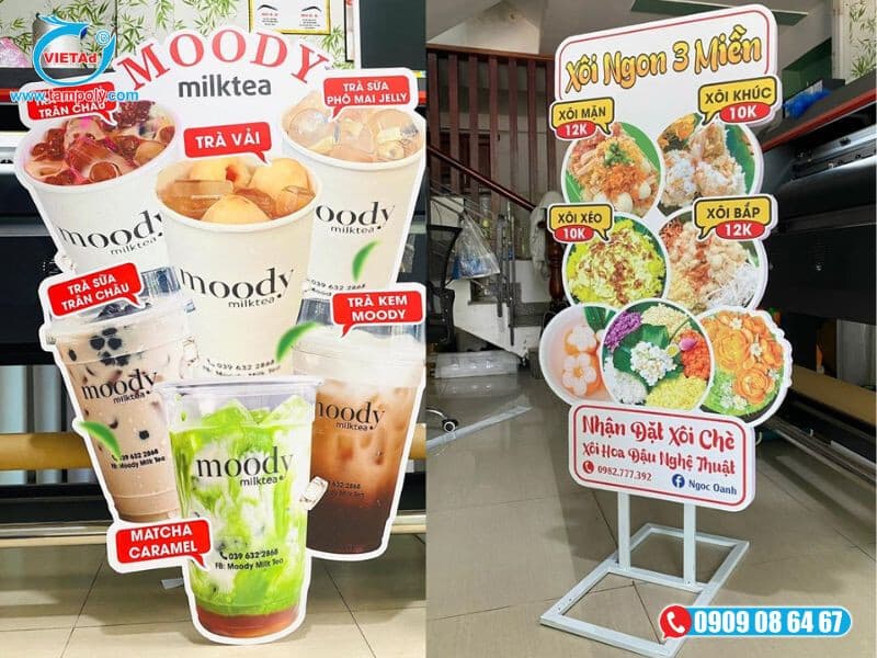 Tấm nhựa pvc foam làm mô hình, standee quán nước