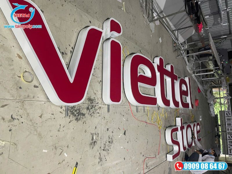 Chữ nổi viettel mặt mica viền formex