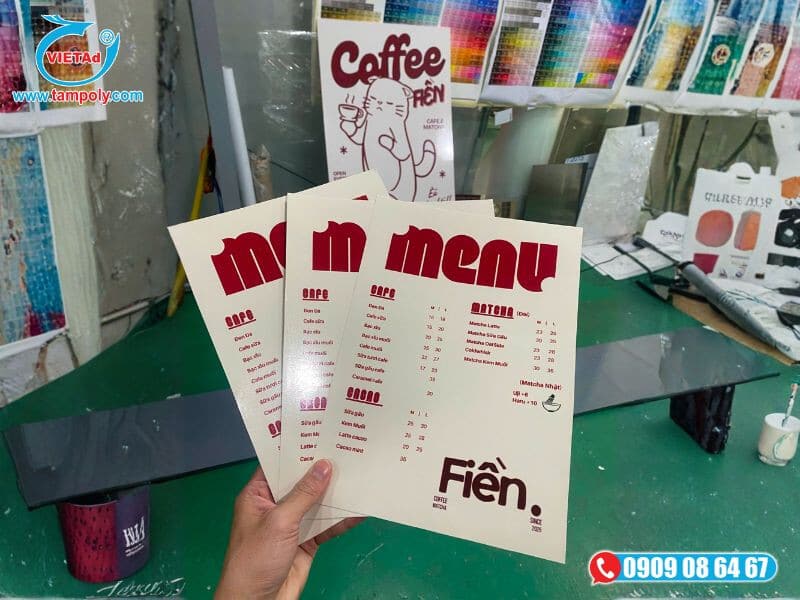 Tấm nhựa pvc foam in uv làm menu cho quán cà phê