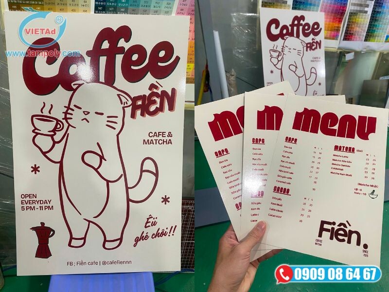 Gia công menu cho quán cà phê chất liệu foam