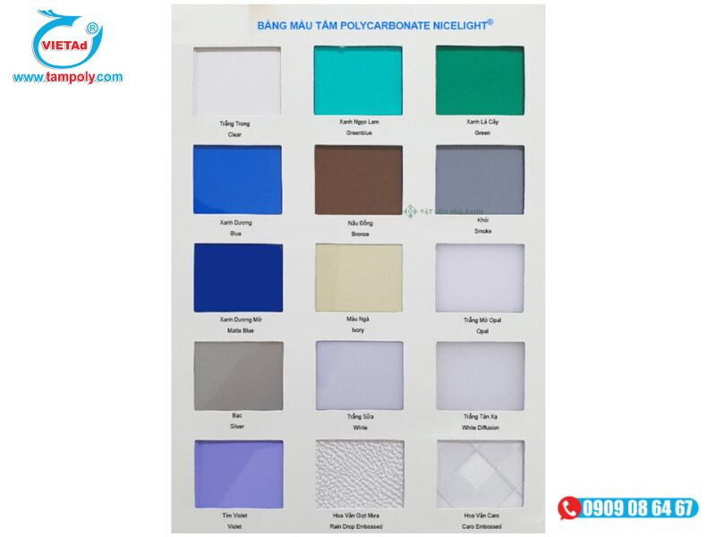 Bảng màu của tấm poly đặc
