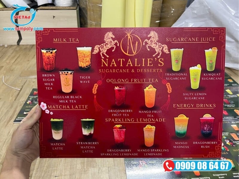 Fomex 5mm giúp menu bảng treo bền đẹp, in ấn màu sắc rõ nét