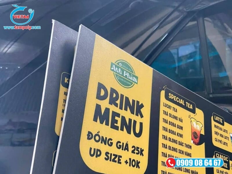 Tâm foam được in trực tiếp hoặc dán decal làm menu, nội dung quảng cáo