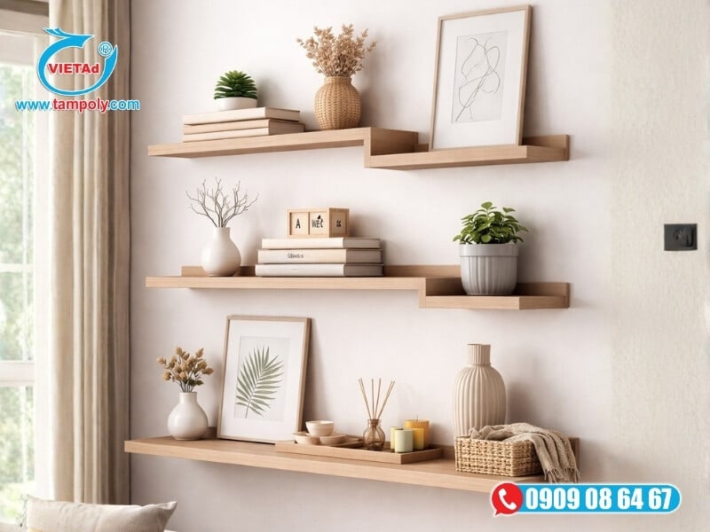 Kệ sách từ tấm pima 5mm bền chắc, không cong vênh, phù hợp phòng khách hoặc phòng làm việc