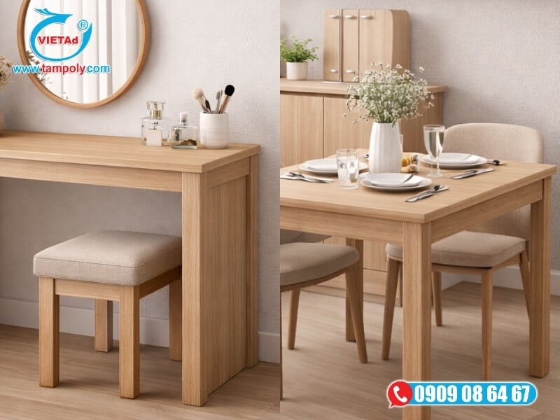 Tấm pima 5mm cán vân gỗ làm bàn làm việc, bàn ăn phụ, bàn trang điểm bền chắc