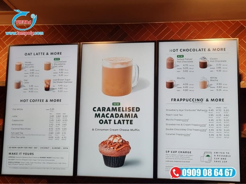 Bảng menu từ tấm pima cắt CNC nhanh, bề mặt dễ in UV màu sắc rực rỡ, giá rẻ cho quán ăn, quán cà phê