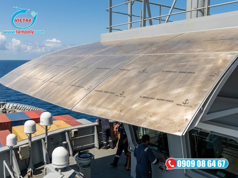 Tấm nhôm 5052 ứng dụng làm làm mái che trên tàu nhờ khả năng chống ăn mòn và gỉ sét