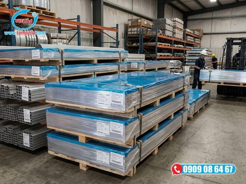 Vật Liệu Tấm QCV sẵn kho nhôm tấm 5052, hỗ trợ gia công đục lỗ và cắt lẻ kích thước theo yêu cầu