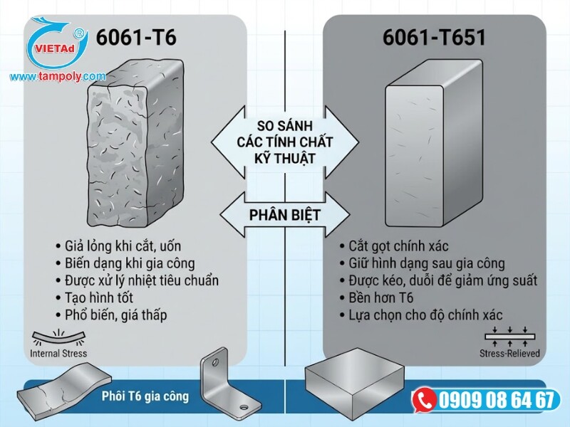 Lựa chọn nhôm 6061 - T651 cho gia công CNC chính xác giúp hạn chế tình trạng cong vênh và sai lệch kích thước