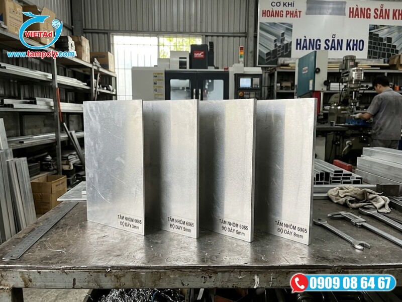 Nhôm tấm 6065 với độ dày 3mm, 5mm, 6mm, 8mm được sử dụng nhiều trên thị trường
