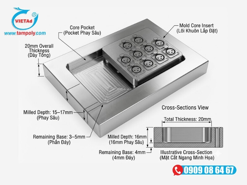 Nhôm tấm 20mm chống uốn vênh cao, độ dày đủ để gia công làm nắp lõi khuôn