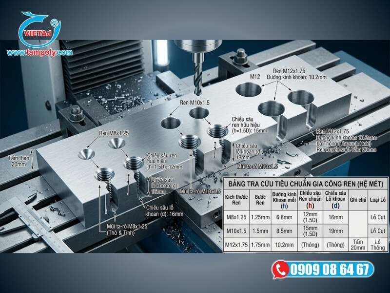 Tấm nhôm 20 ly tản nhiệt tốt, đủ sâu để khoan lỗ M8, M10, M12