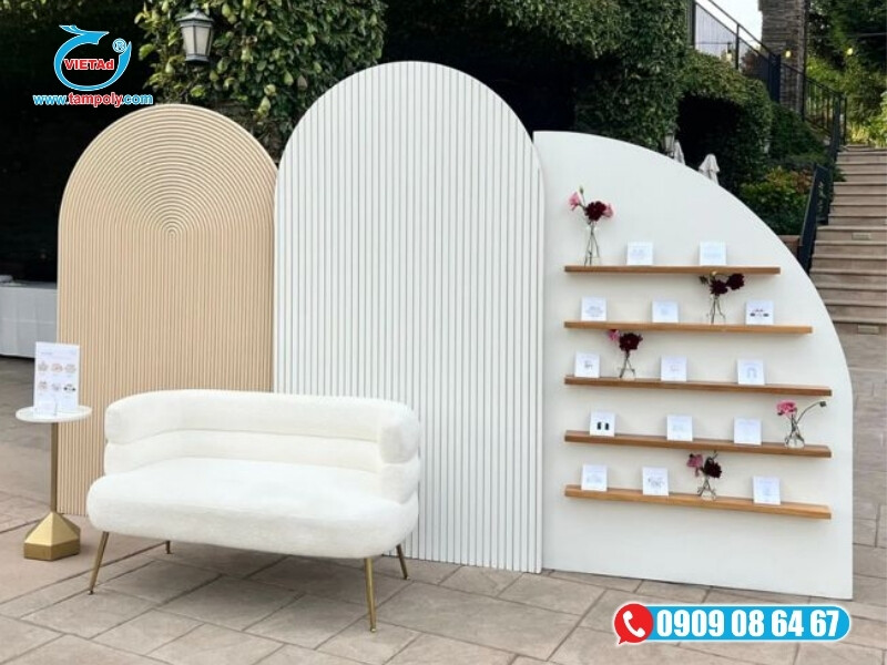 Backdrop sự kiện trong nhà tấm pima, nhẹ dễ lắp đặt, tạo background chuyên nghiệp cho tiệc, hội thảo