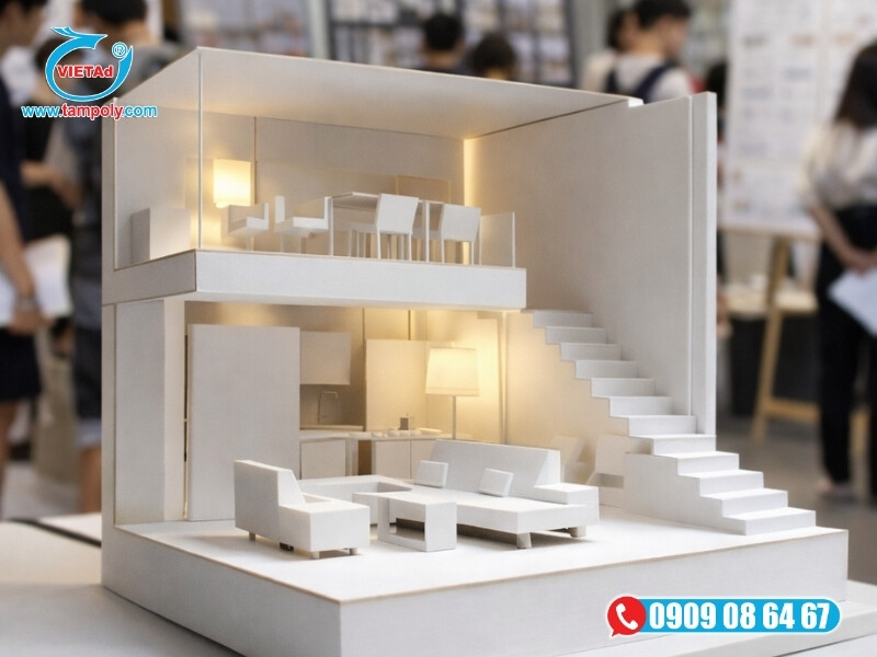 Mô hình nội thất từ tấm xốp foam dán keo nhanh, sơn dễ dàng, nhẹ dễ mang theo, phù hợp hội thảo hoặc trình bày dự án