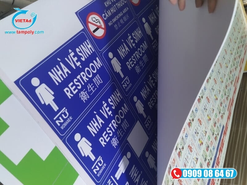 Bảng chỉ dẫn văn phòng xốp foam trắng dán decal/in UV chữ rõ nét, chống ẩm, không cong vênh