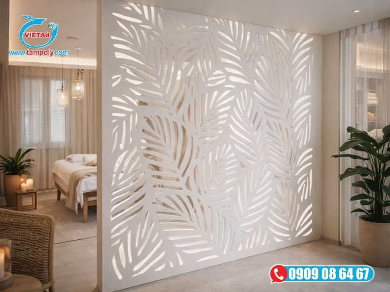 Tấm Formex trắng CNC họa tiết nghệ thuật sang trọng, bề mặt trắng tinh khôi dễ lau chùi