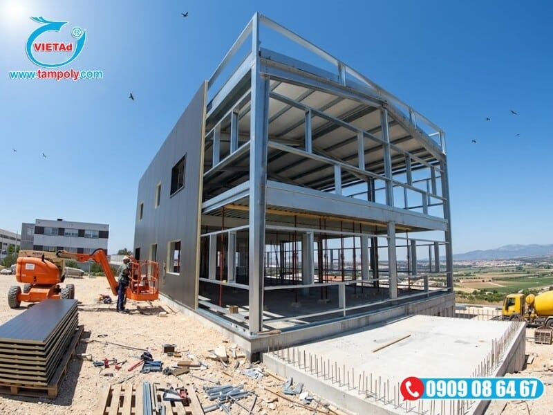 Sử dụng tấm panel cách nhiệt giúp giảm tải trọng móng và tối ưu chi phí vật liệu thi công nhà xưởng tiền chế