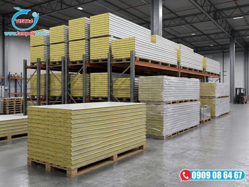 Tấm panel được thi công làm vách ngăn, tường, trần các hệ thống phòng thu và nhà máy bởi khả năng chống ồn, chống cháy tốt