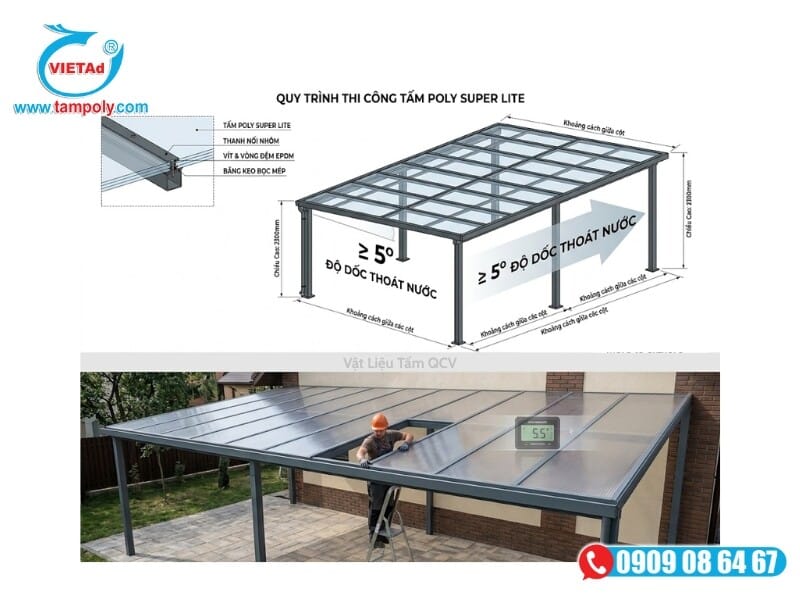 Một số lưu ý khi thi công tấm lợp Poly Super Lite lấy sáng đúng kỹ thuật