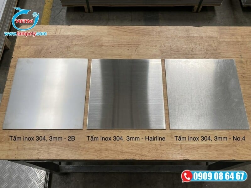 Tấm inox 304 cán nguội bề mặt Hairline sọc mịn và 2B bóng mờ phục vụ gia công thẩm mỹ
