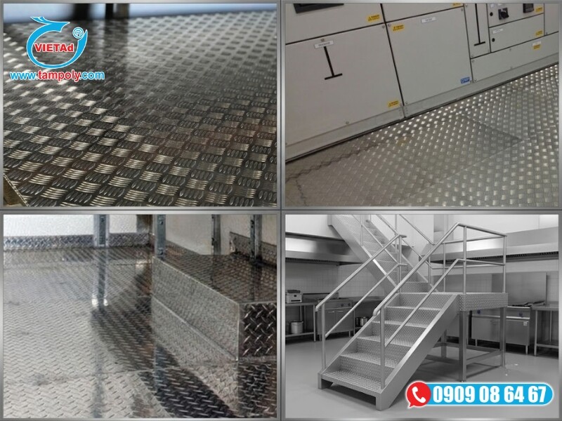 Tấm Inox gân chống trượt ứng dụng phổ biến làm sàn inox chống trượt tại nhà kho, sàn cầu thang và lối đi