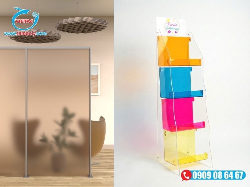 Tấm Mica Malaysia được ứng dụng thực tế để làm vách ngăn văn phòng và kệ tủ 