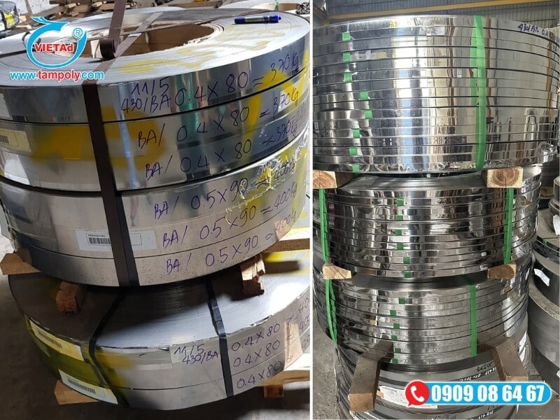 Bề mặt tấm inox 430 sáng bóng đồng đều, có độ hút nam châm mạnh