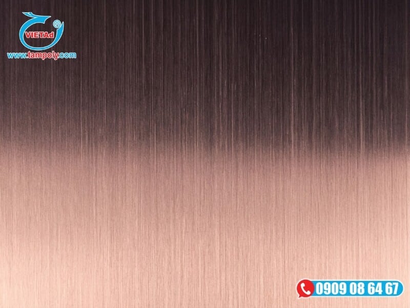 Mẫu bề mặt inox xước Hairline màu hồng đồng