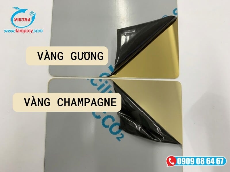 Mẫu tấm inox vàng bóng và inox màu vàng champagne ánh gương trang nhã