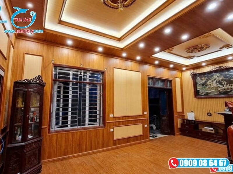 Ốp trần nhà và tường bằng tấm PVC vân gỗ
